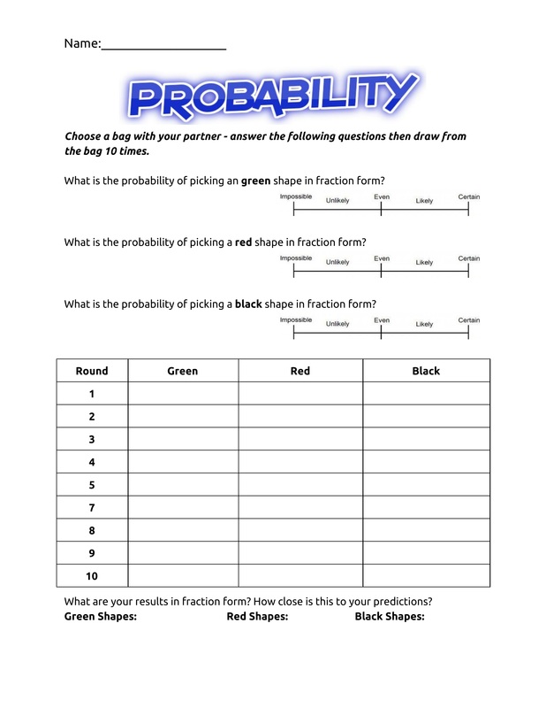 Fourth Grade Probability Centers - Hannah Luebbe